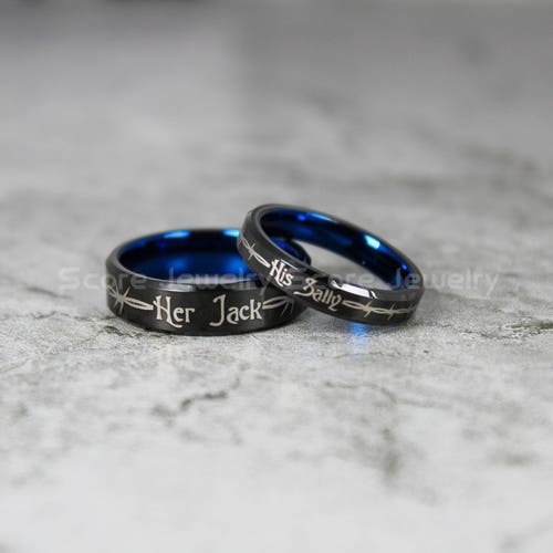 Jack and Sally Rings 2 Ring Couple Set Tungsten Bands With - Etsy