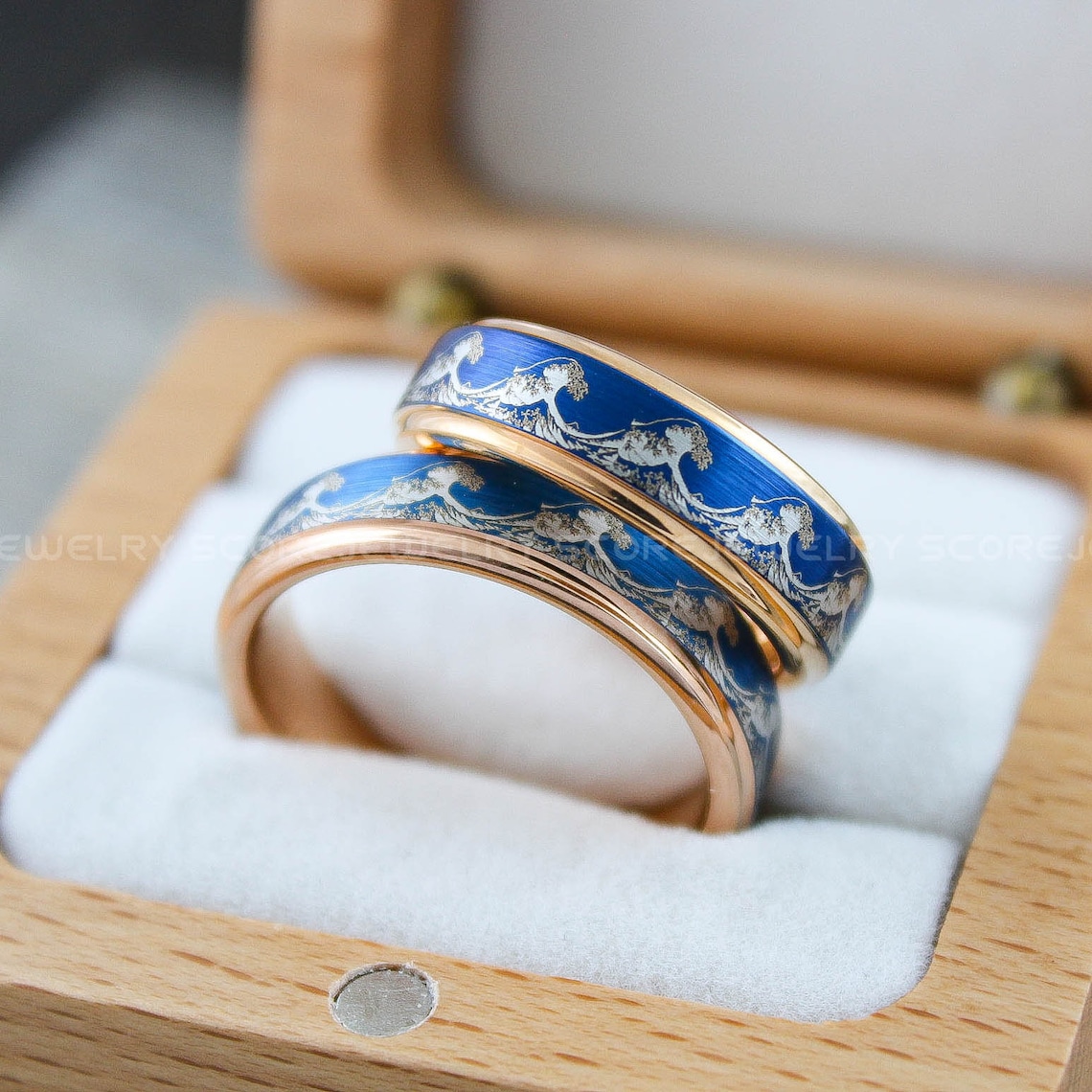 Wave Rings, Ocean Wave Rings, Beach Jewelry, 3 Piece Couple Set Rose ...