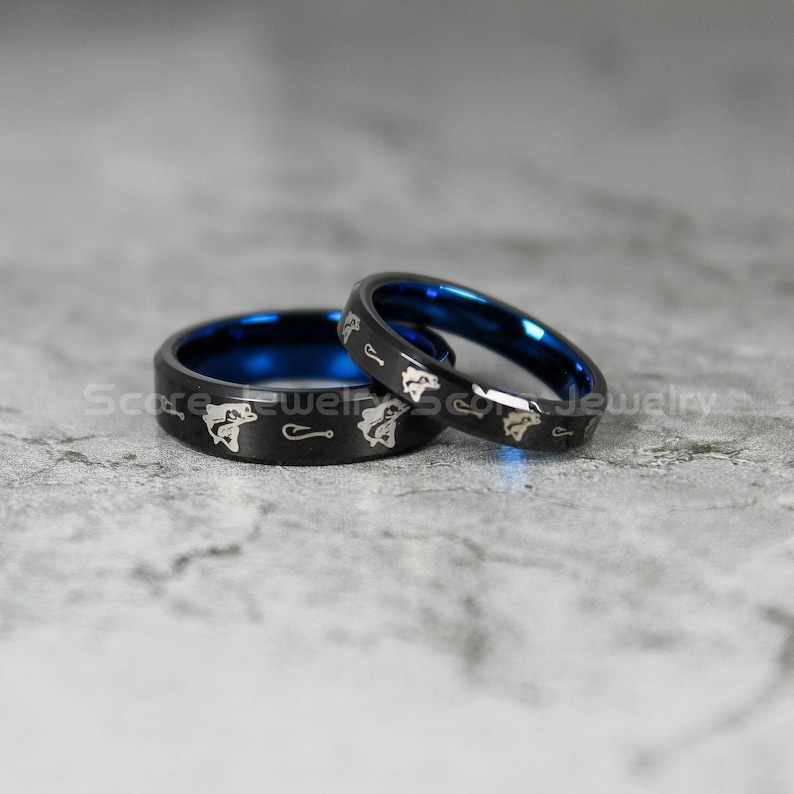 Fishing Rings Fishing Wedding Rings 2 Piece Couple Set Black Etsy