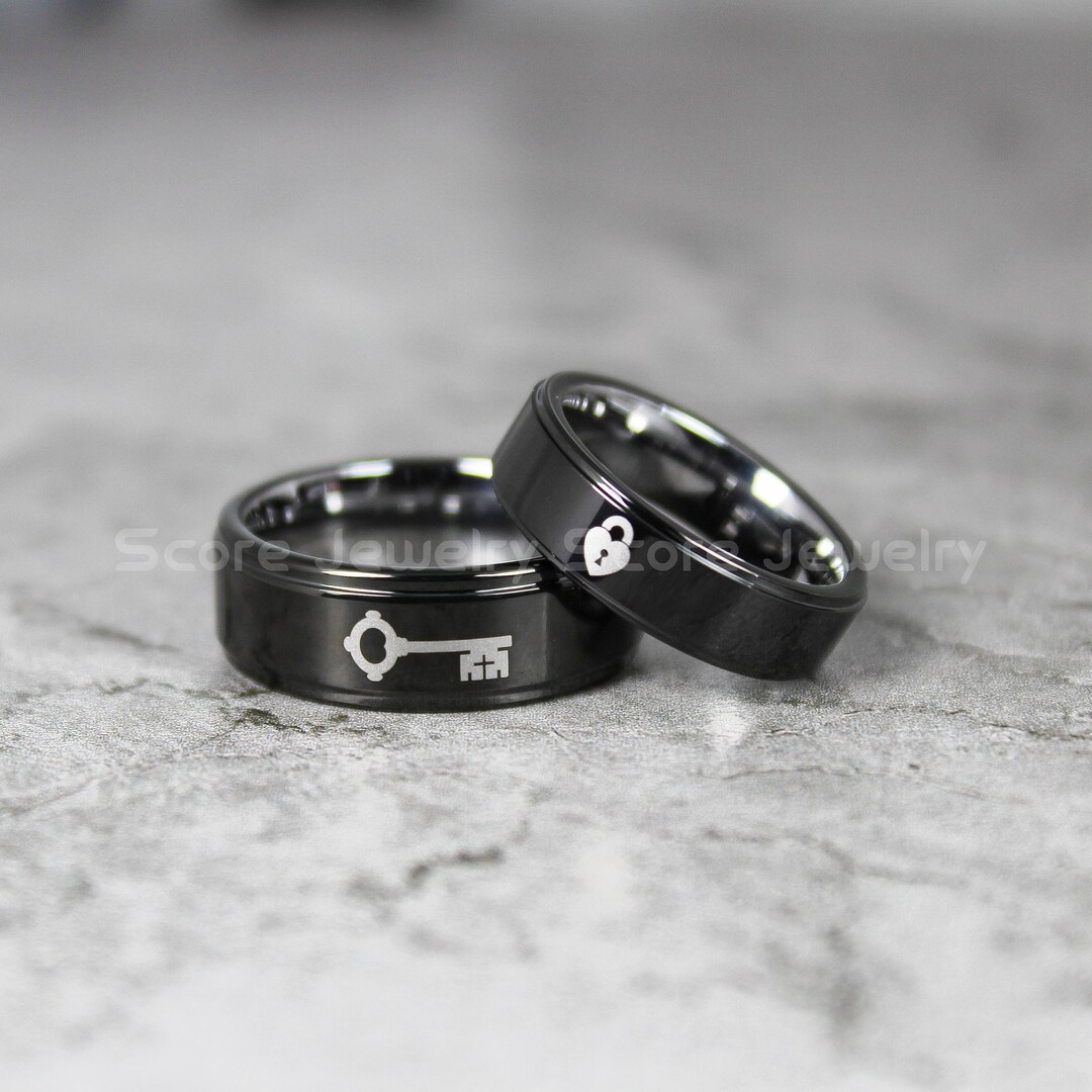 Lock and Key Rings 2 Piece Couple Set Tungsten Rings With Etsy