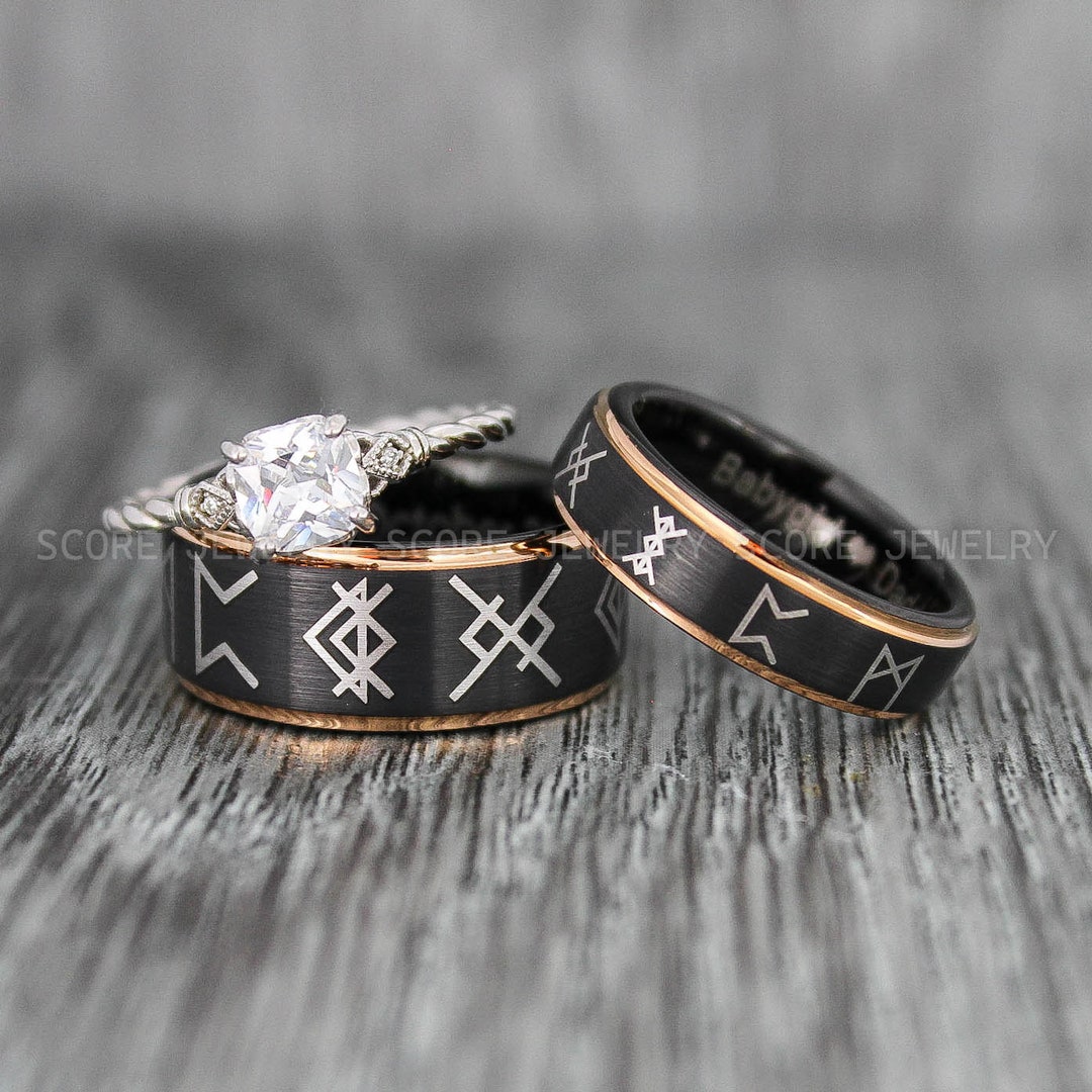 Viking Rings, Runes Rings, Nordic Rings, Couple Rings Couple Wedding ...