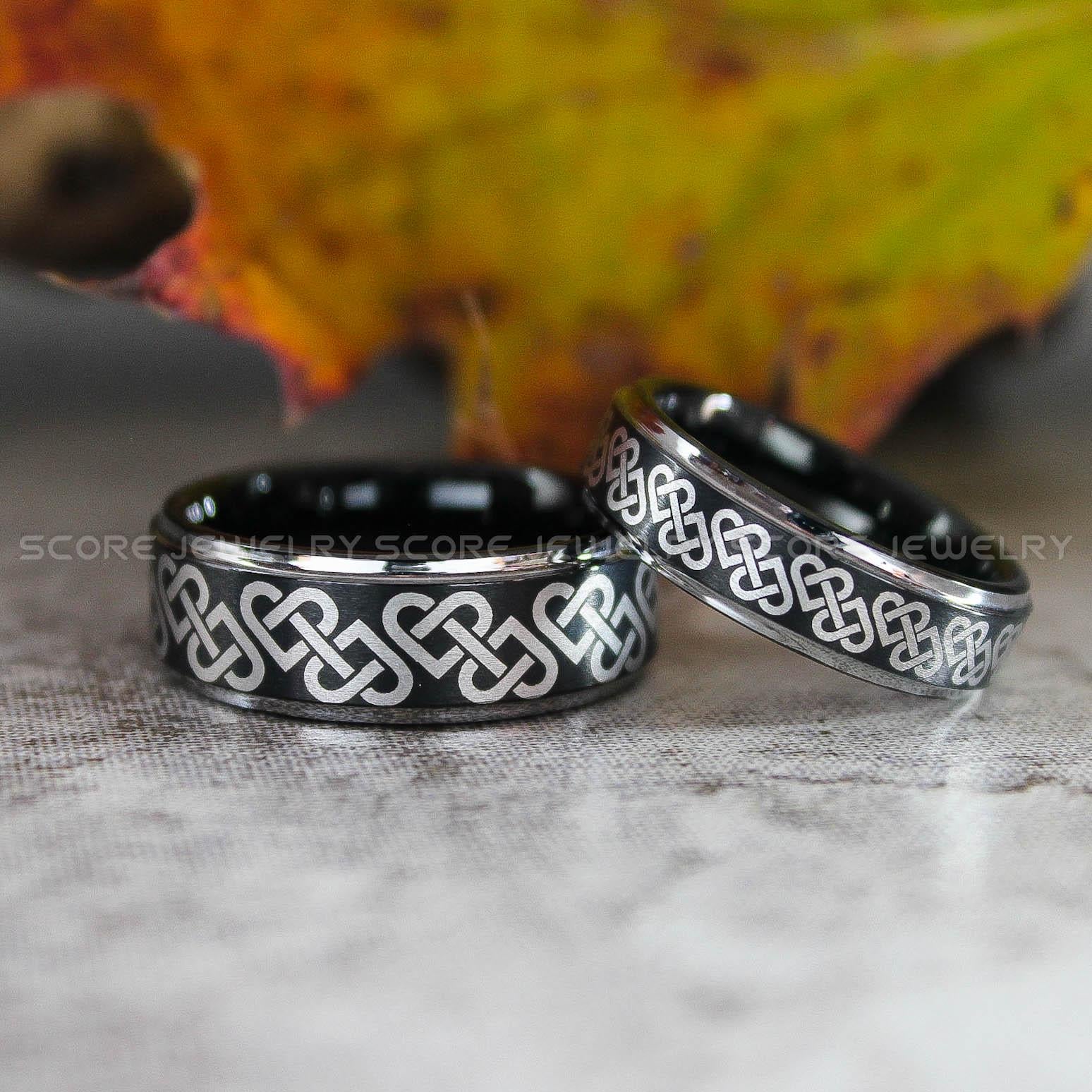 Claddagh Rings, Hearts Scroll Rings, 3 Piece Couple Set 8mm & 6mm