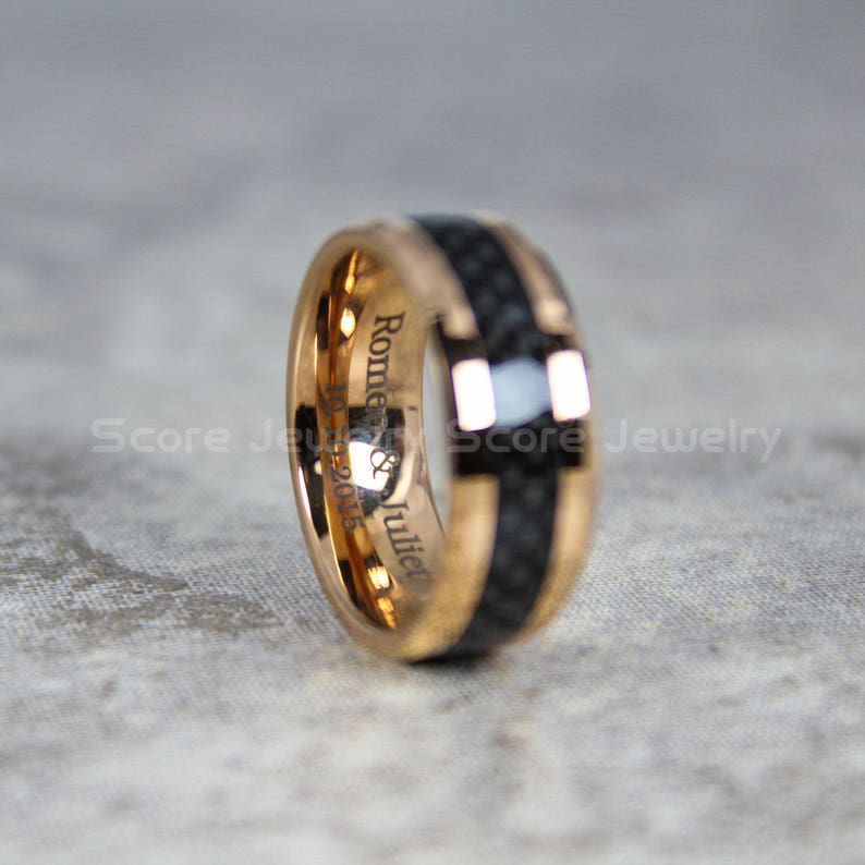 FREE Shipping 4mm Black Tungsten Band with Redwood Inlay and CUSTOM INSIDE Engraving 4mm Black Tungsten Red Wood Wedding Ring Wood Ring