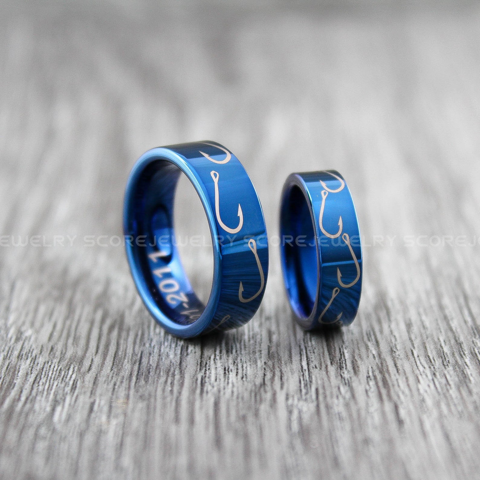 Fishing Rings Fish Hooks Rings 2 Piece Couple Set Blue Etsy
