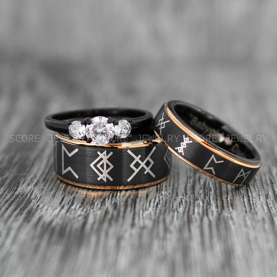 Viking Rings, Runes Rings, Nordic Rings, Couple Rings Couple Wedding ...
