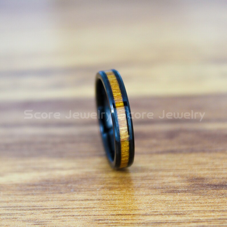FREE Shipping 4mm Black Tungsten Band with Redwood Inlay and CUSTOM INSIDE Engraving 4mm Black Tungsten Red Wood Wedding Ring Wood Ring