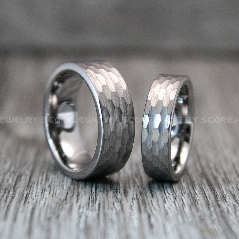 Hammered Bands Hammered Rings Tungsten Hammered Rings 2 Piece Couple Set 8mm /& 6mm Tungsten Bands Matte Hammered Finish Tungsten Rings