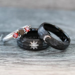 Anillos de sol y luna, anillo de sol, anillo de luna, joyas de sol y luna, anillos de pareja, alianzas de boda para pareja, anillos de pareja a juego, joyas para pareja