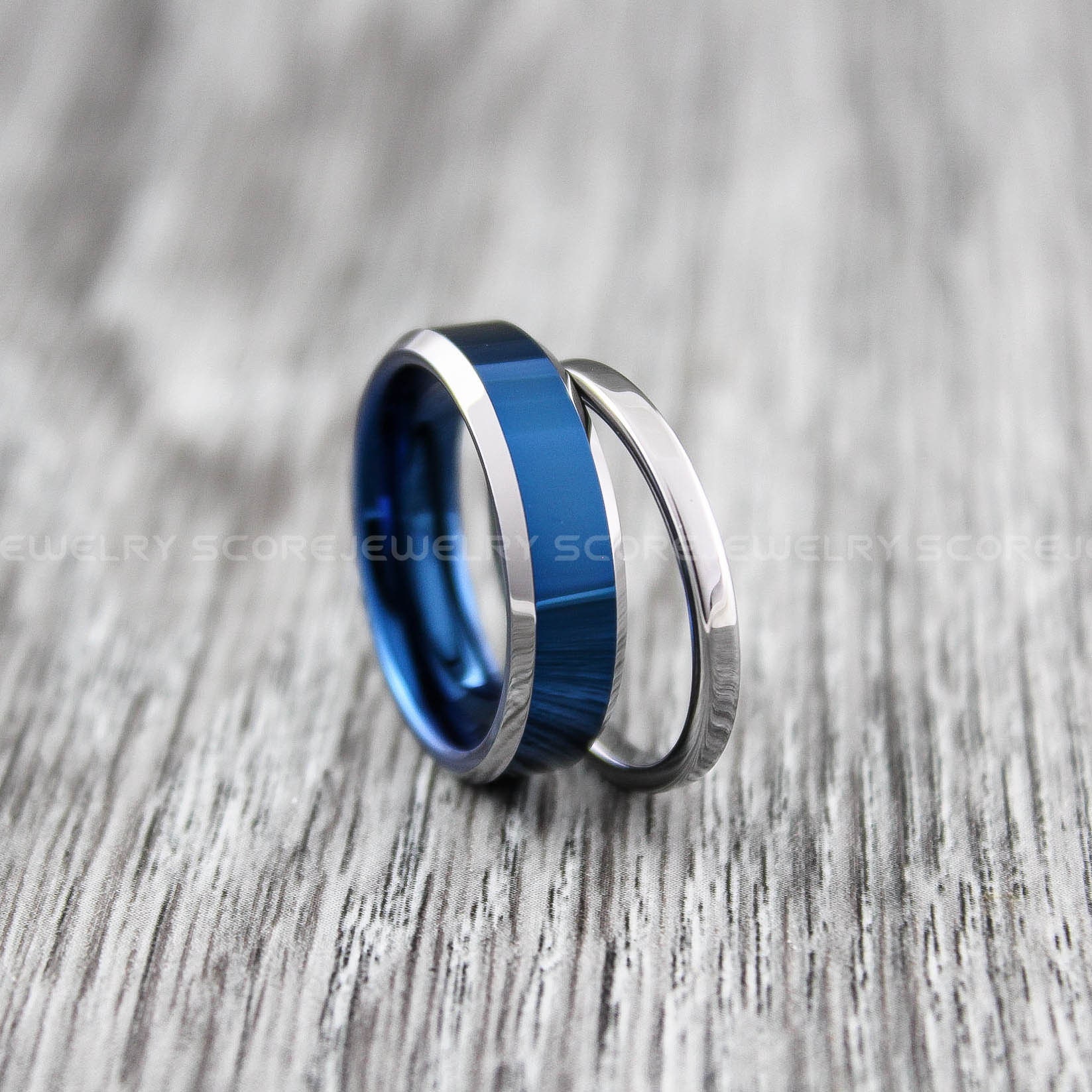 Blue Wedding Bands, Classic Blue Tungsten Rings, 6mm & 2mm Blue Blue Wedding Bands, Classic Blue Tungsten Rings, 6mm & 2mm Blue