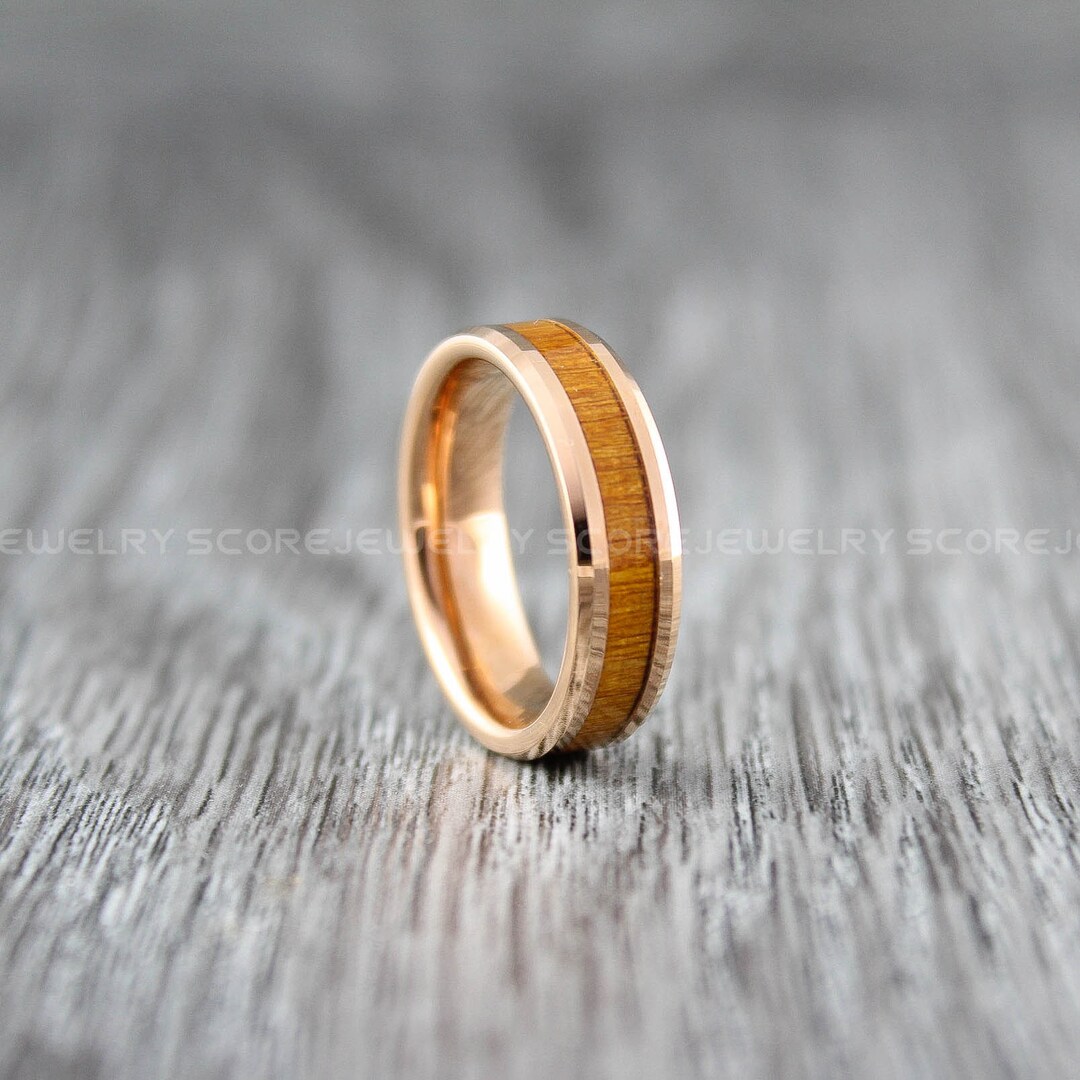 Wood Wedding Ring Rose Gold Wedding Band 6mm 14K Rose Gold - Etsy