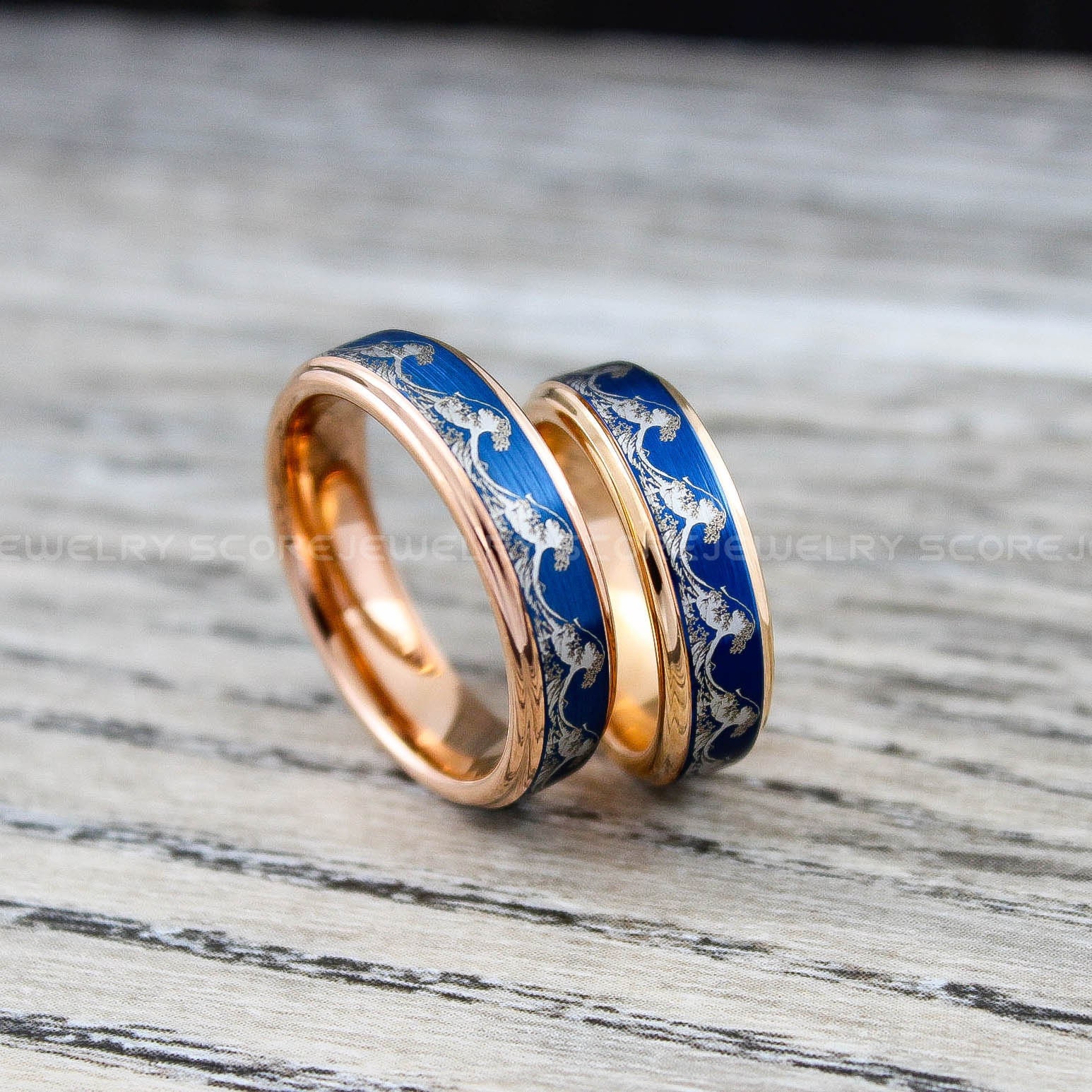 Wave Rings, Ocean Wave Rings, Beach Jewelry, 3 Piece Couple Set Rose ...
