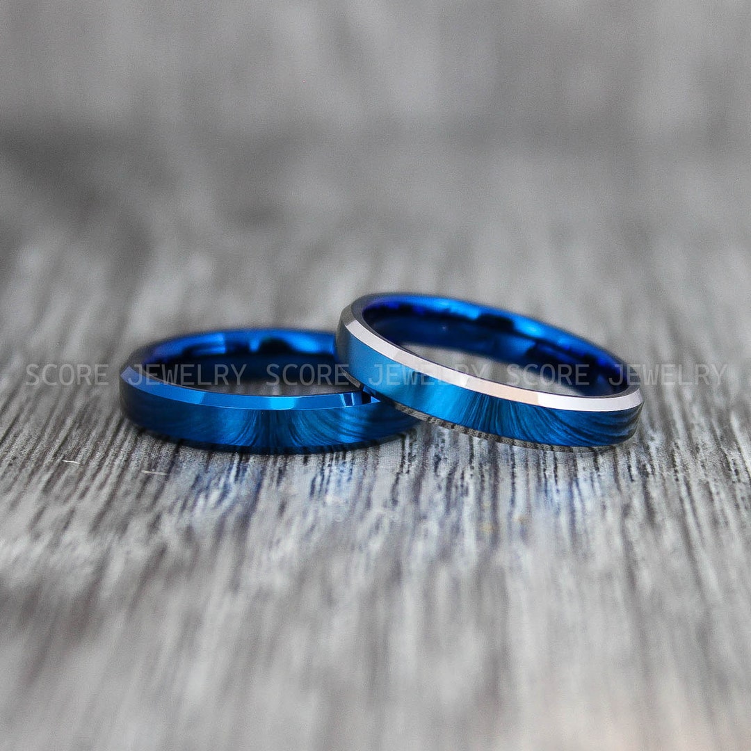 Blue Wedding Rings Blue Wedding Bands 2 Piece Couple Set Etsy
