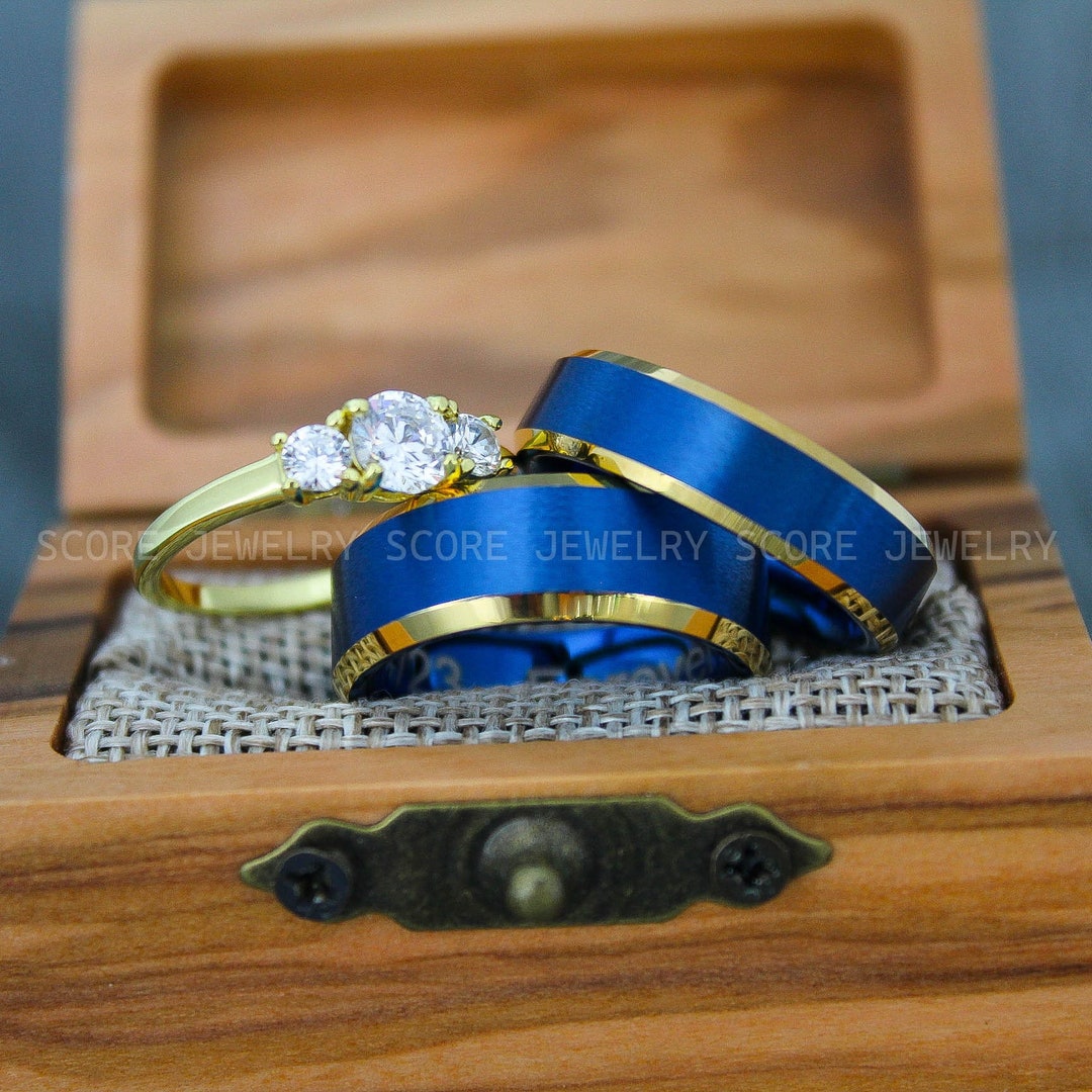 Blue Wedding Rings Blue Wedding Bands Couple Rings Couple Etsy