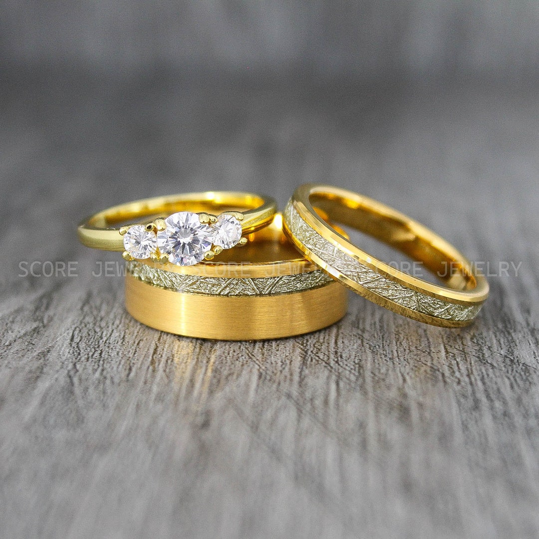 Meteorite Rings Meteor Rings Couple Ring Gold Wedding Etsy