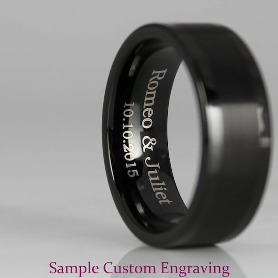 Cross Ring, Religious Ring Religious Wedding Ring, 8mm Silver Tungsten Band with Beveled Edge Center Cross Pattern Inlay Silver Wedding Ring