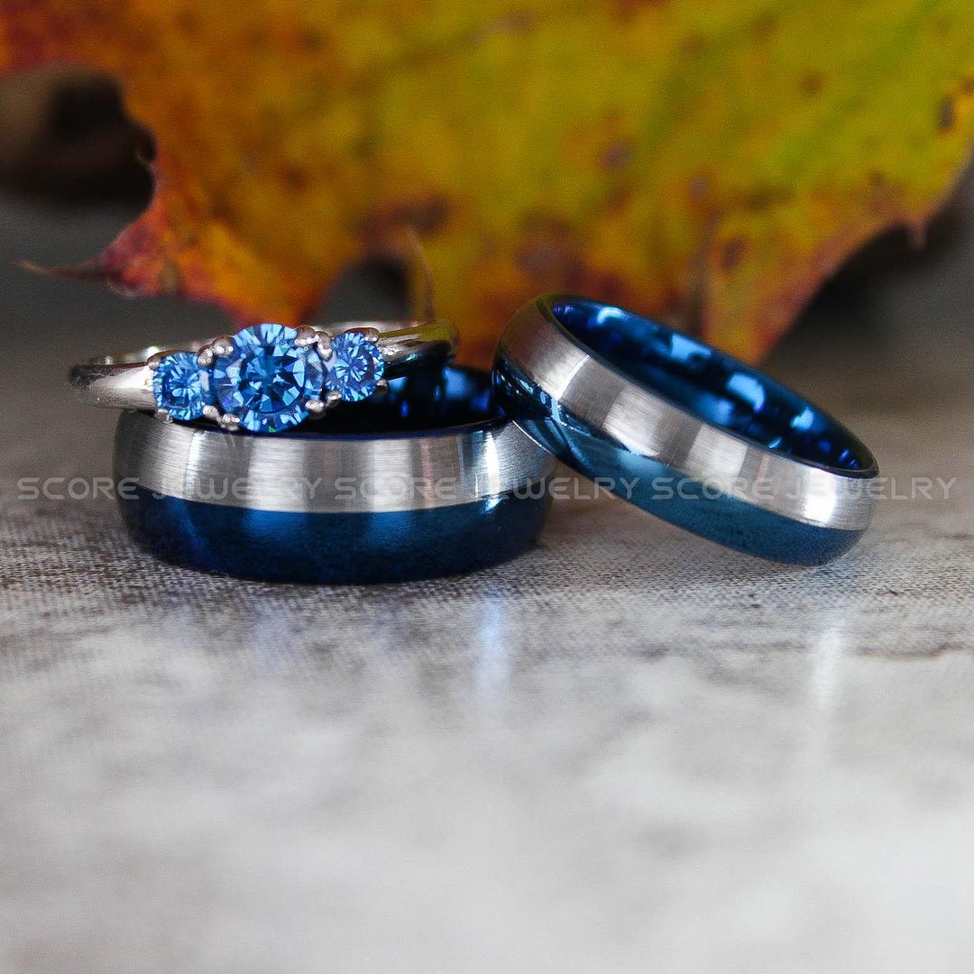 Blue Wedding Rings, Blue Wedding Bands, Matching Blue Wedding Rings ...