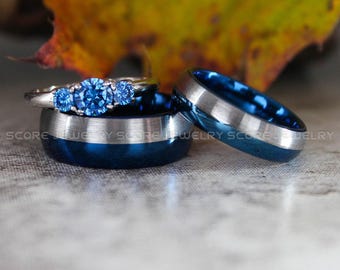 Blue Wedding Rings, Blue Wedding Bands, Matching Blue Wedding Rings, Couple Wedding Bands, Couple Rings, Summer Wedding Ring, Couple Rings