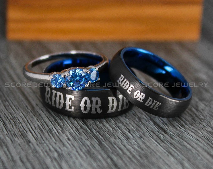 Ride or Die Rings, Ride or Die Wedding Rings, Couple Rings, Biker Rings, Couple Wedding Bands, Couple Wedding Rings, Matching Black Rings