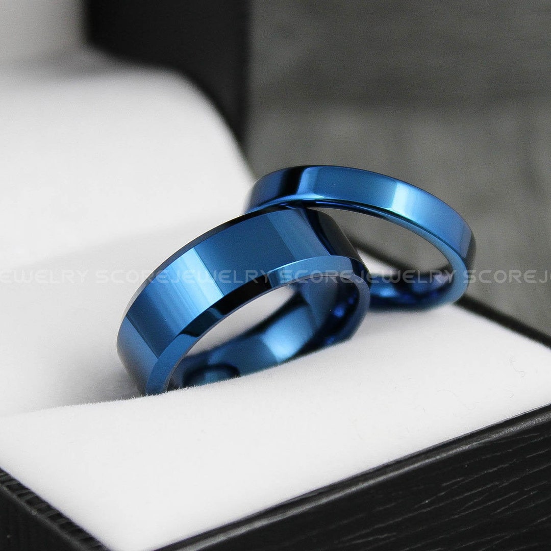 Blue Wedding Rings, Blue Wedding Bands, 2 Piece Couple Set Blue ...
