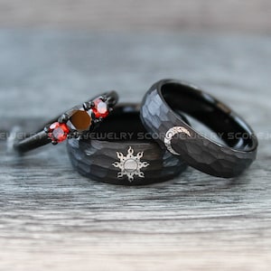 Anillos de sol y luna, anillo de sol, anillo de luna, joyas de sol y luna, anillos de pareja, alianzas de boda para pareja, anillos de pareja a juego, joyas para pareja