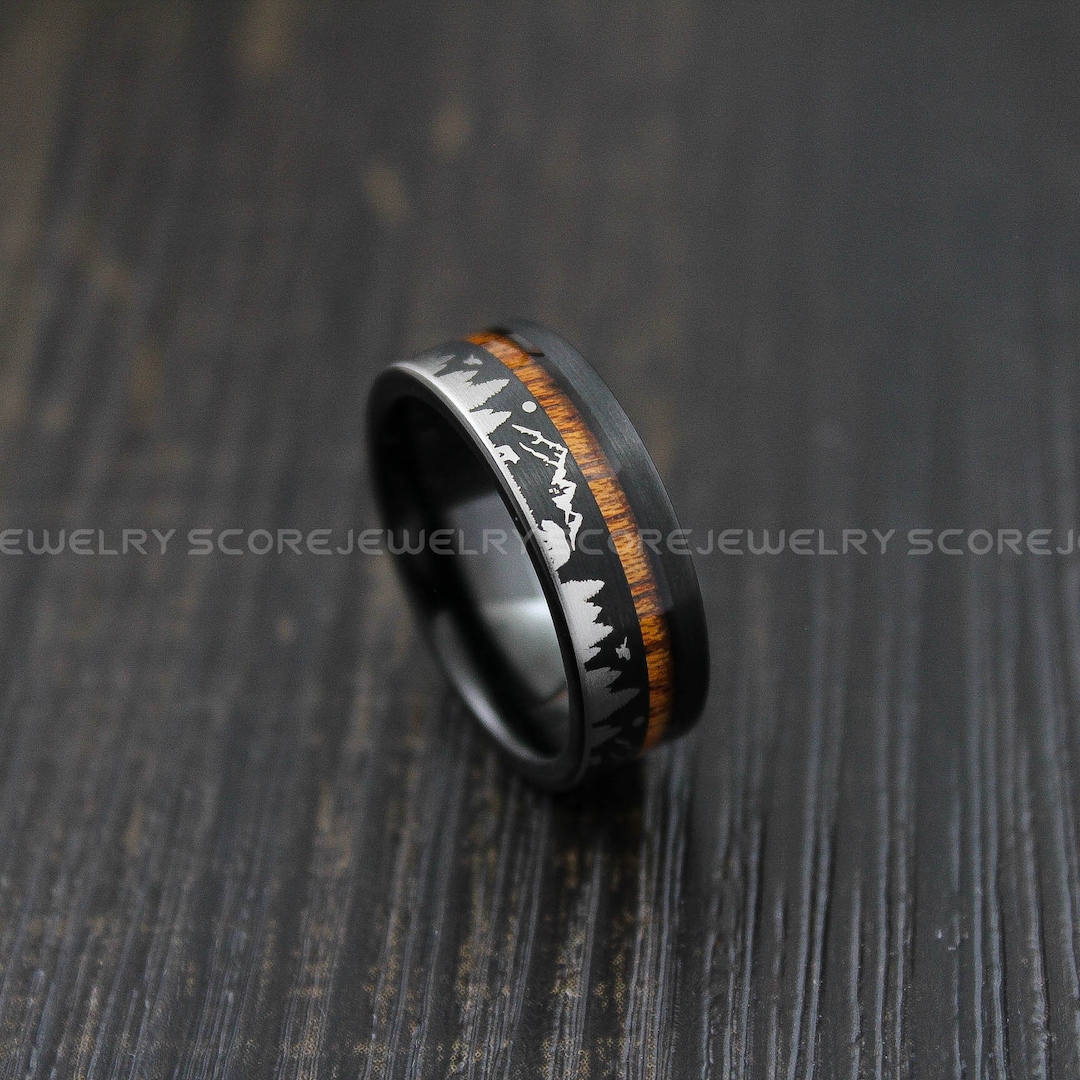 Forester Rings Instruments Forest Ring, Mountain Range Ring, Boreal Forest Ring, 8mm Black ...