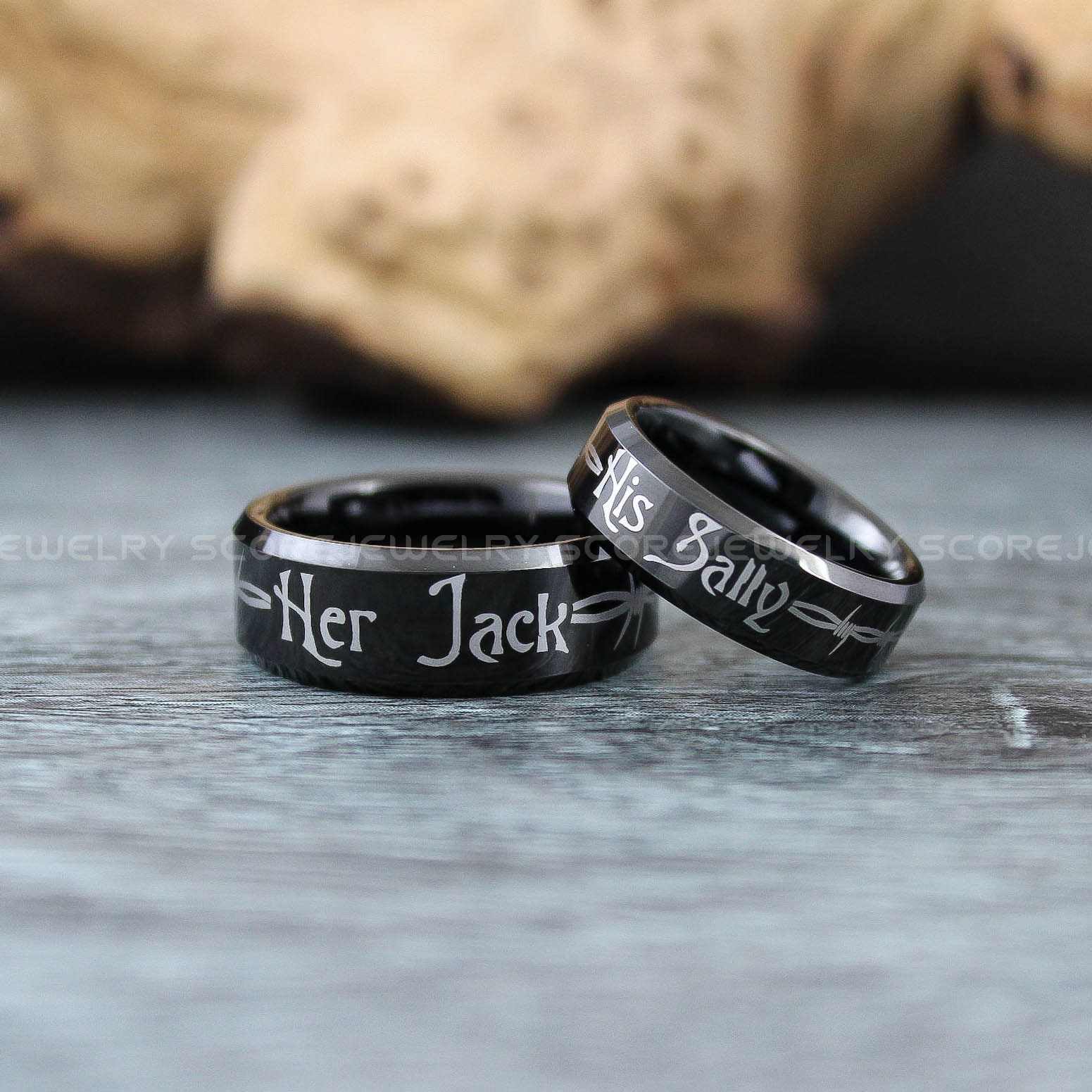 Jack and Sally Rings, Couple Rings, Couple Jewelry, 3 Piece Couple