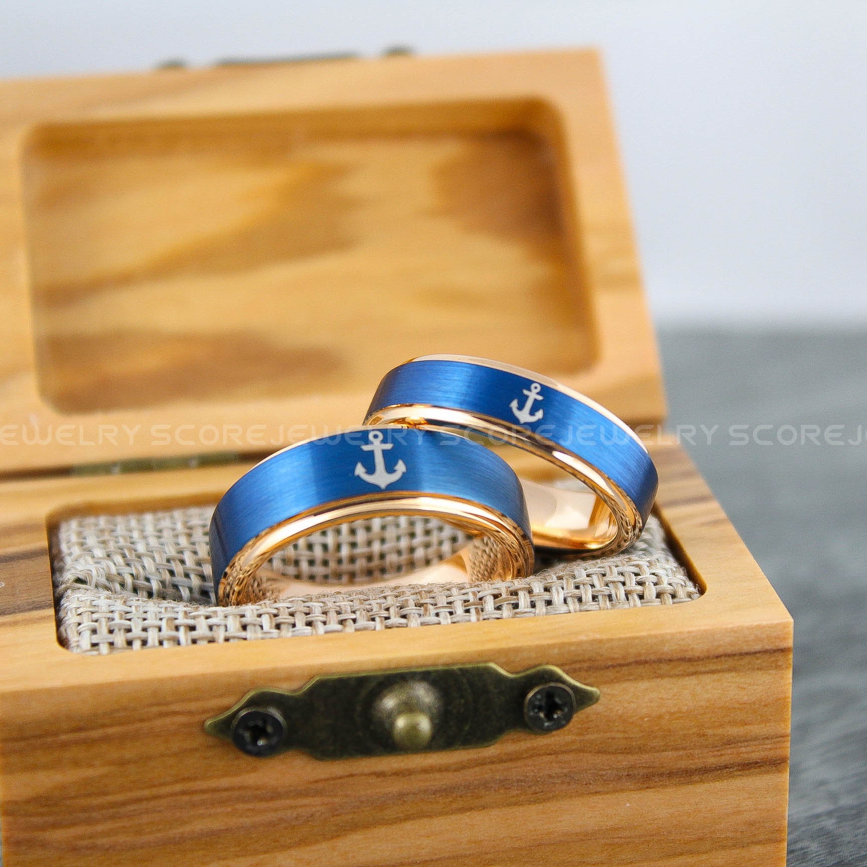 Nautical Rope Anchor Rings Anchor Rings, Nautical Ring, 2 Piece Couple Set Rose Gold Tungsten ...