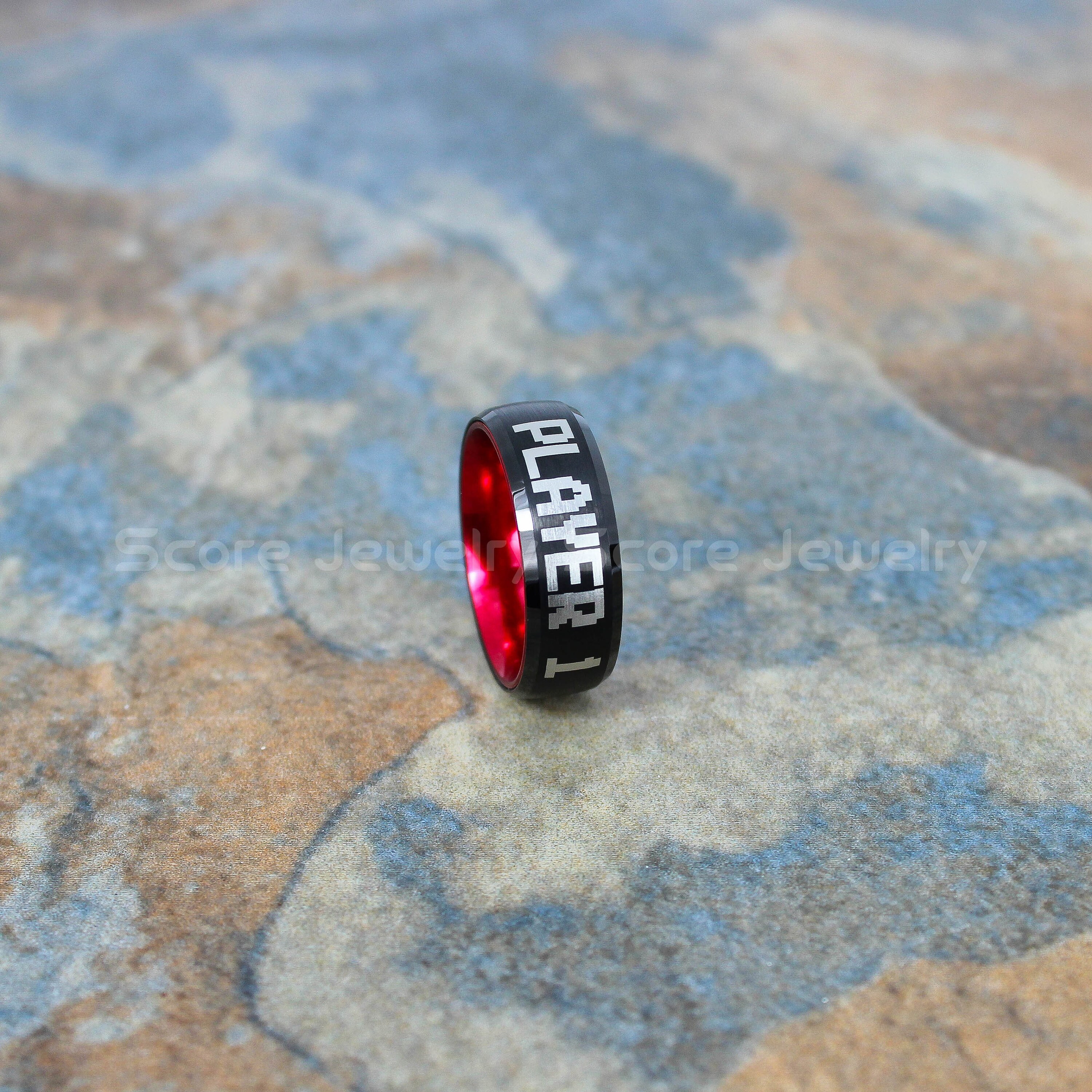 Gamer Rings, 2 Piece Couple Set Black Tungsten Bands Domed Edge Brushed ...
