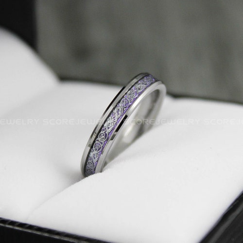 Black Wedding Rings, 2 Piece Couple Set Tungsten Bands with shops Purple Center Carbon Fiber Dragon Inlay Pattern, Black Tungsten Wedding Rings