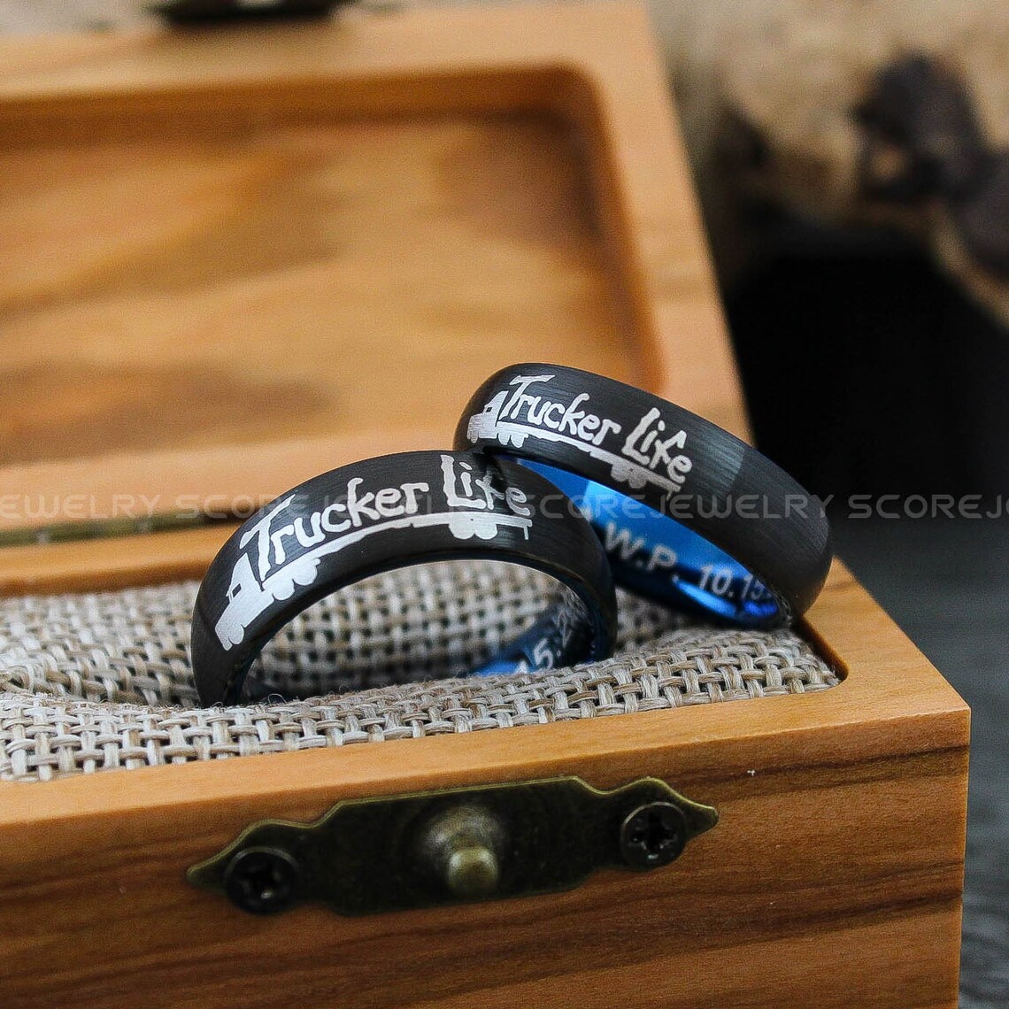 Trucker Rings, Trucker Couple Rings, Black Tungsten Band, Couple Rings ...