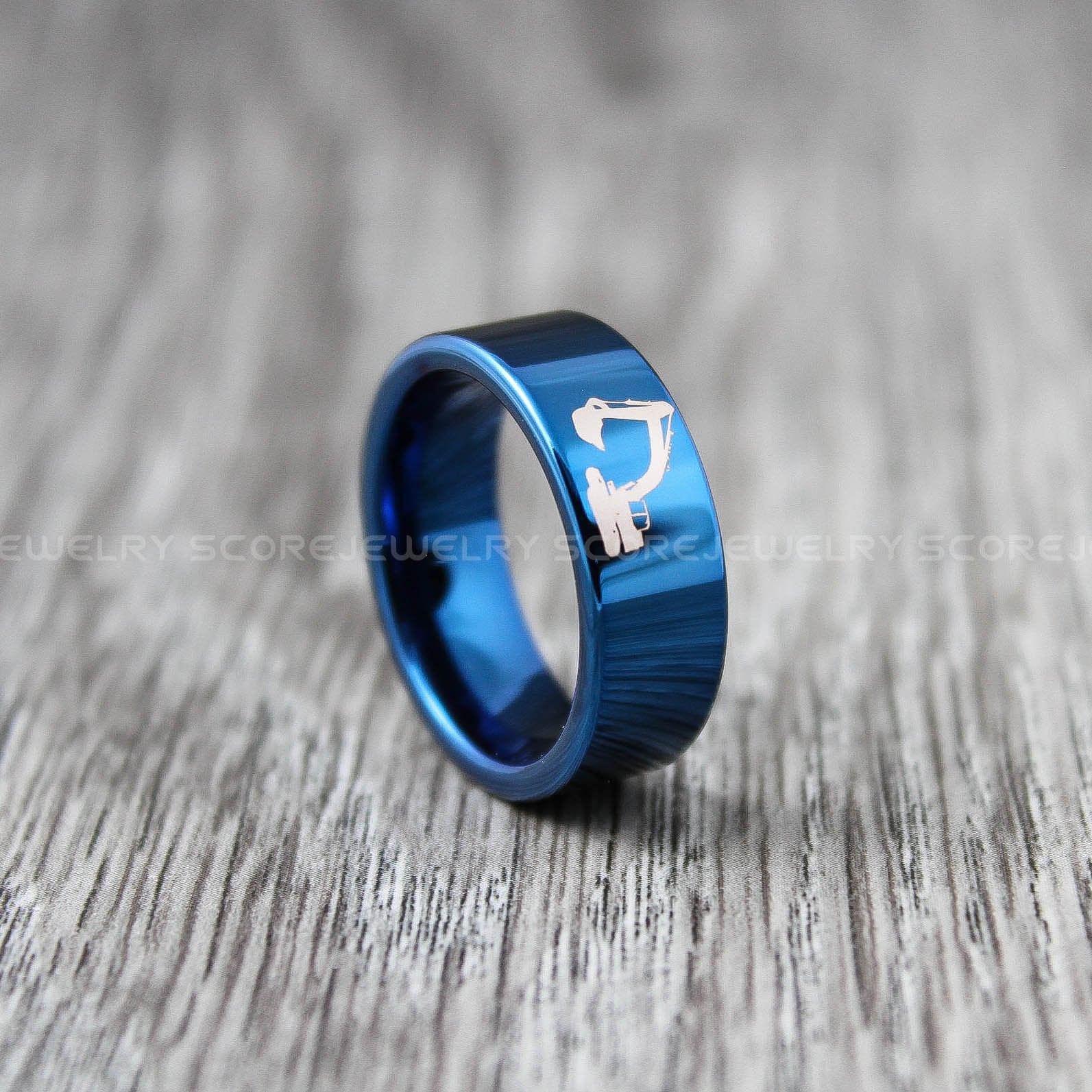 Bulldozer Ring, Dozer Ring, Excavator Ring, Backhoe Ring, 8mm Blue