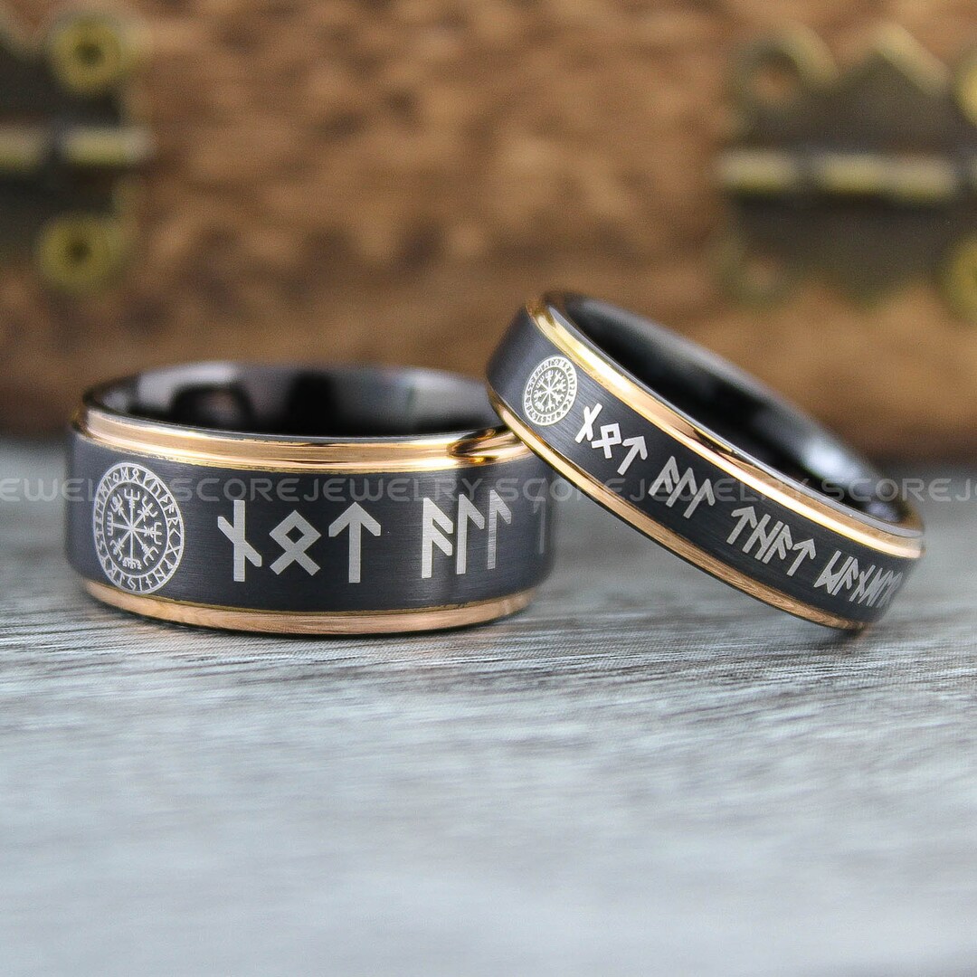 Viking Ring, Couple Set Nordic Ring, Norsemen Ring, Nordic Runes Ring ...