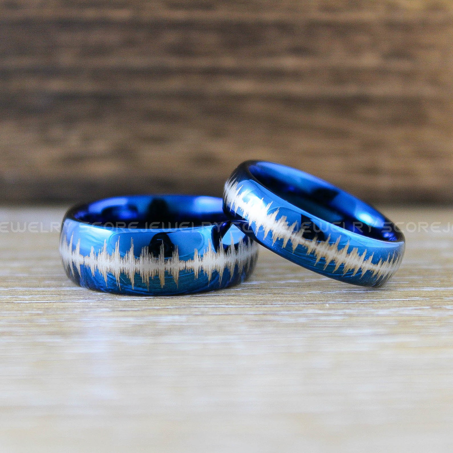 Sound Wave Rings, Soundwave Jewelry, Blue Tungsten Bands Domed Edge ...
