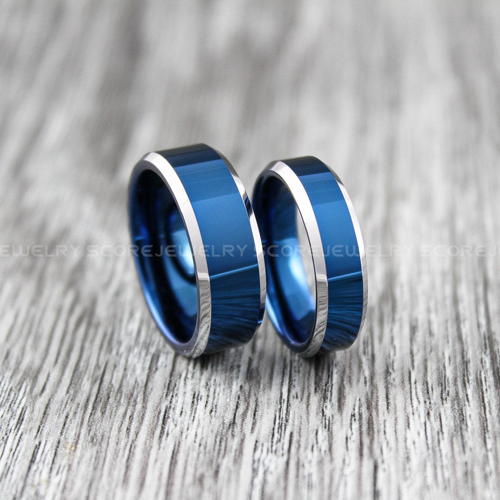 Classic Blue Tungsten Rings, Blue Tungsten Wedding Bands, 3 Piece Classic Blue Tungsten Rings, Blue Tungsten Wedding Bands, 3 Piece