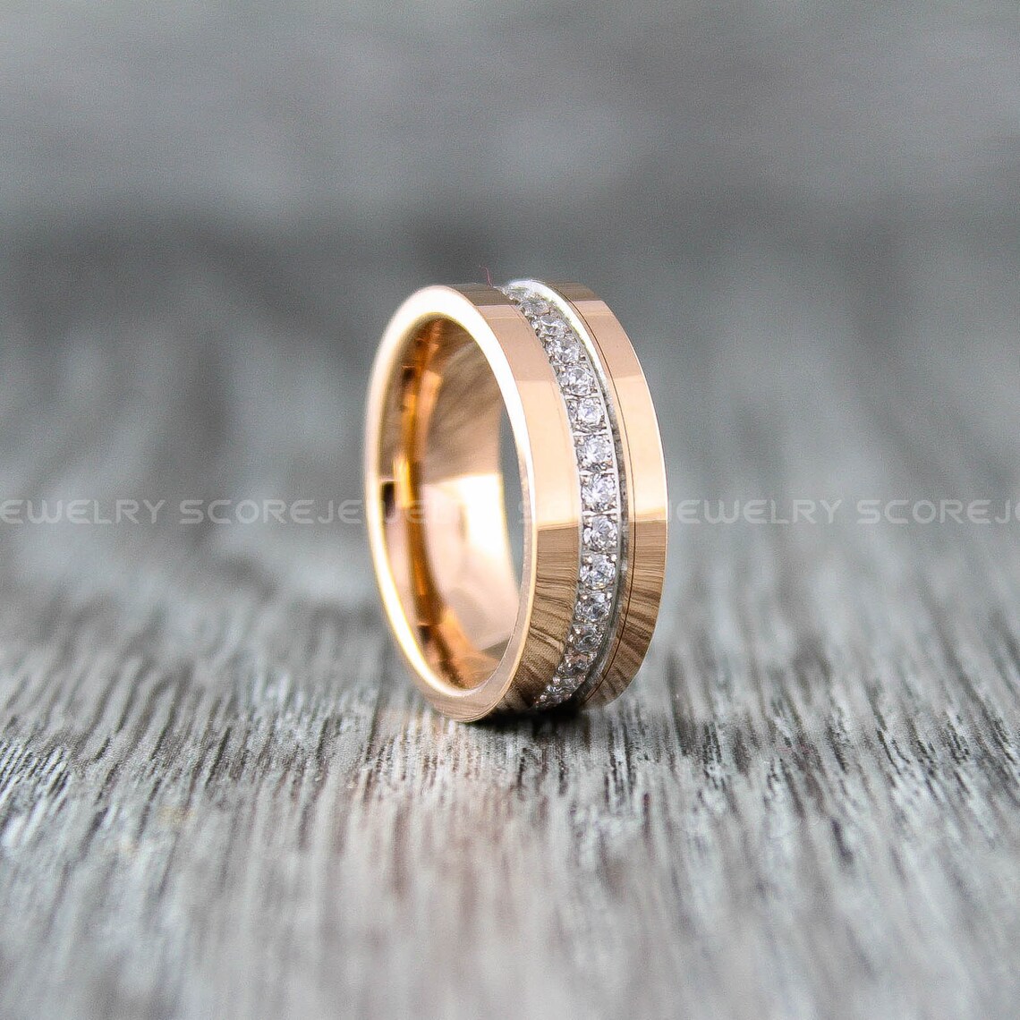 Rose Gold Wedding Ring 8mm 14K Rose Gold Tungsten Band with image 1