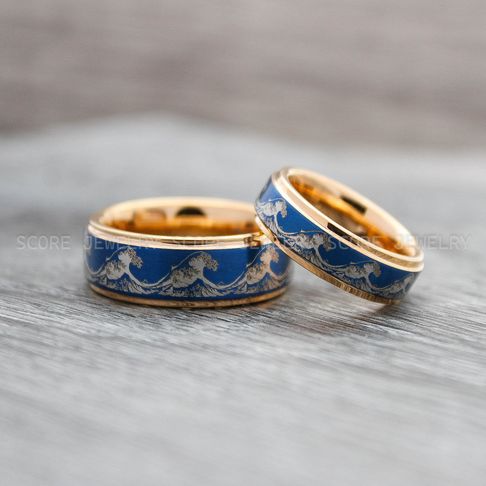 Wave Rings, Ocean Wave Rings, Beach Jewelry, 2 Piece Couple Set Rose ...