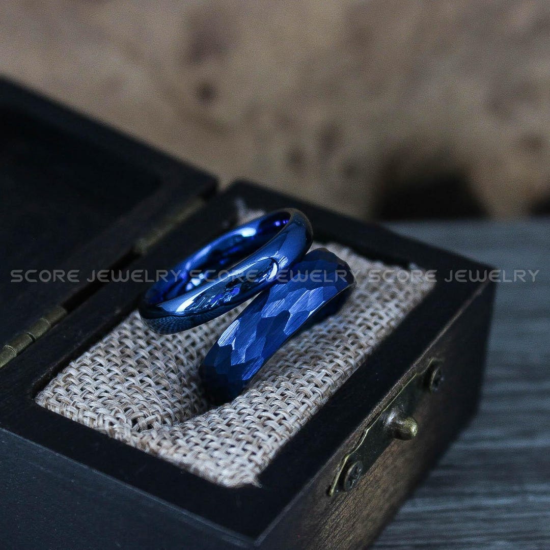 Blue Wedding Rings, Blue Wedding Bands, Blue Tungsten Bands Matte ...