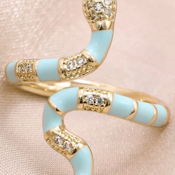 Enamel and rhinestone snake ring