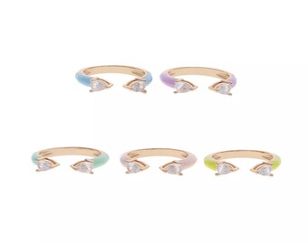 Colorful enamel rhinestone rings, stackable ring, CZ ring, adjustable ring band, enamel ring party, pastel jewelry