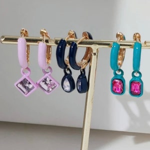 Dainty enamel clasp hoops earrings , pastel hoops, small hoops with Charms, hoops with pendants, pendant earrings