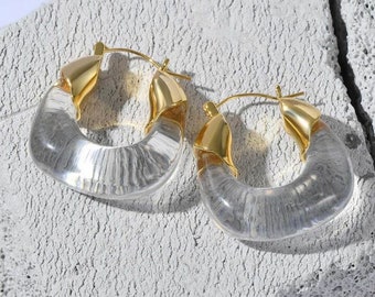 Resin geometric hoop earrings, resin chunky hoop earring, clear jewelry, acrylic jewelry