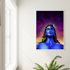 Adiyogi Shiva Spiritual Hindu Cosmic Starry Illustration Digital Art Painting Wall Art Print 5x7&quot; A4 A3 A2
