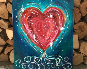 Cosmic Spiritual Art, Love Heart Wall Art Acrylic Canvas Painting