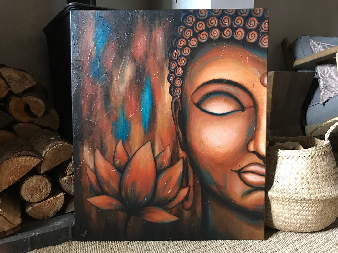 Spiritual Buddha Lotus Wall Art Canvas Painting - Etsy