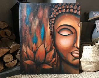 悟り、仏陀、オリジナル、現代絵画、蓮、平和、涅槃、覚醒、現代