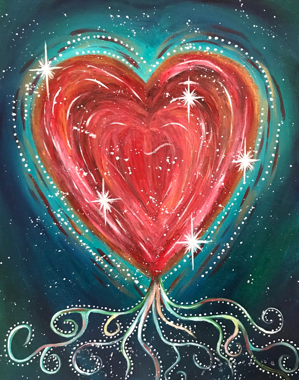 Cosmic Spiritual Love Heart Wall Art Acrylic Canvas Painting Etsy