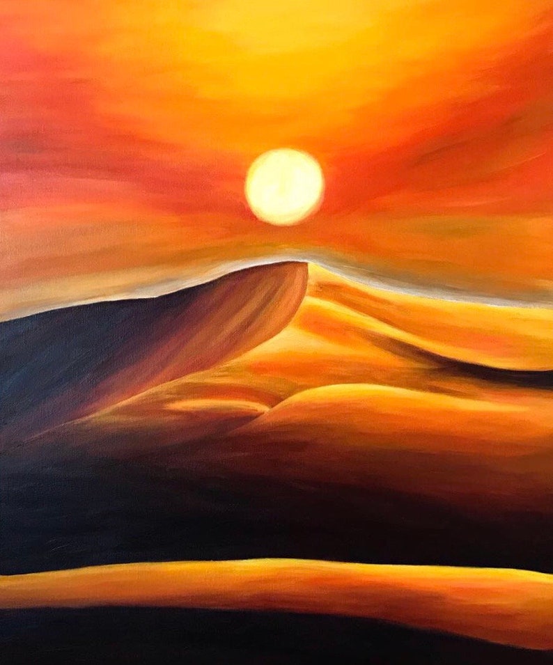 Sunset Desert Orange Wall Art Painting Etsy