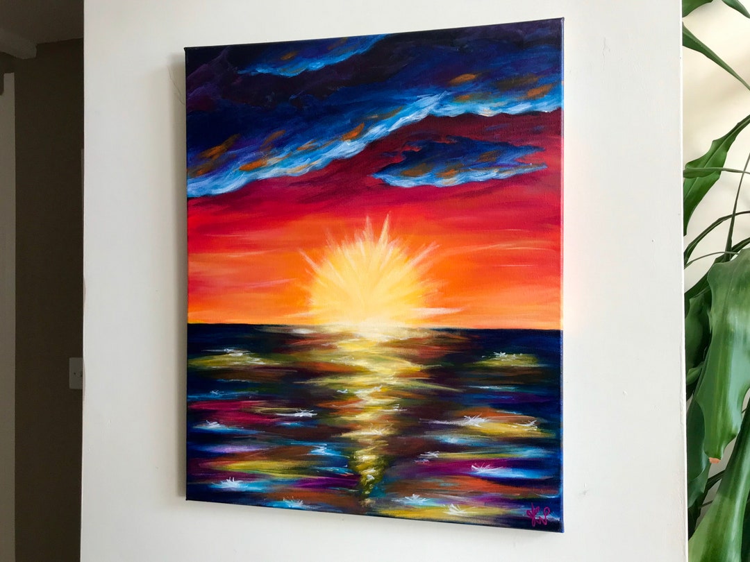Colourful Sunset Ocean Seascape Wall Art Canvas Acrylic Painting - Etsy
