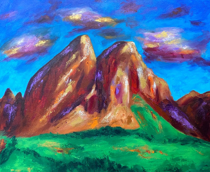 Dolomites Painting, Mountain Painting, Italian Mountains, Abstract Landscape, Abstract Artwork, Colourful Painting, Spiritual Painting image 2