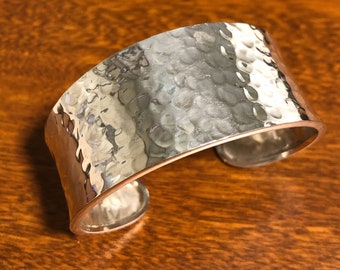 Sterling silver wide hammer cuff bracelet handmade, BR-11